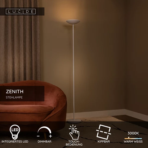 Lucide ZENITH - Stehlampe - LED Dim. - 1x20W 3000K - Weiß - USP